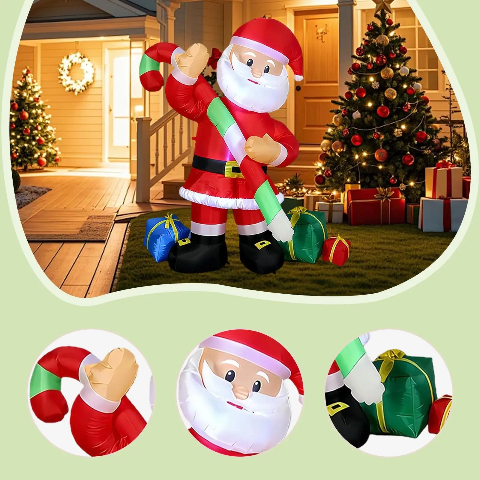 

LED Inflatable Christmas Santa 180cm Outdoor Lawn Decoration Giant Santa with Gift Bag for Holiday Garden Ornament