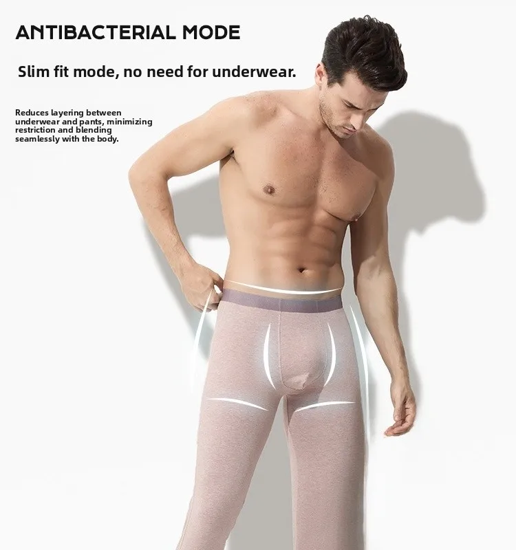 

Comfortable Men's Two-In-One Elastic Silk Underwear No-Need-To-Wear Inner Briefs Warm Pants Autumn Winter Mid-Waist Youth