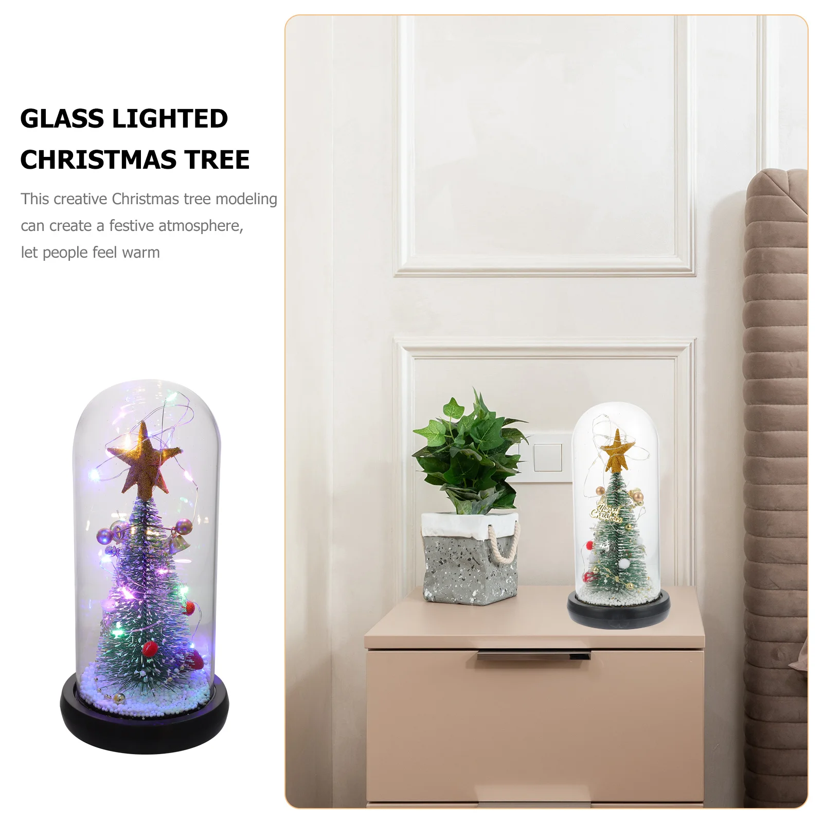 

1Pcs Glass Lighted Christmas Tree Decoration Festive Star Design for Tabletop Home Party Romantic Christmas Gift