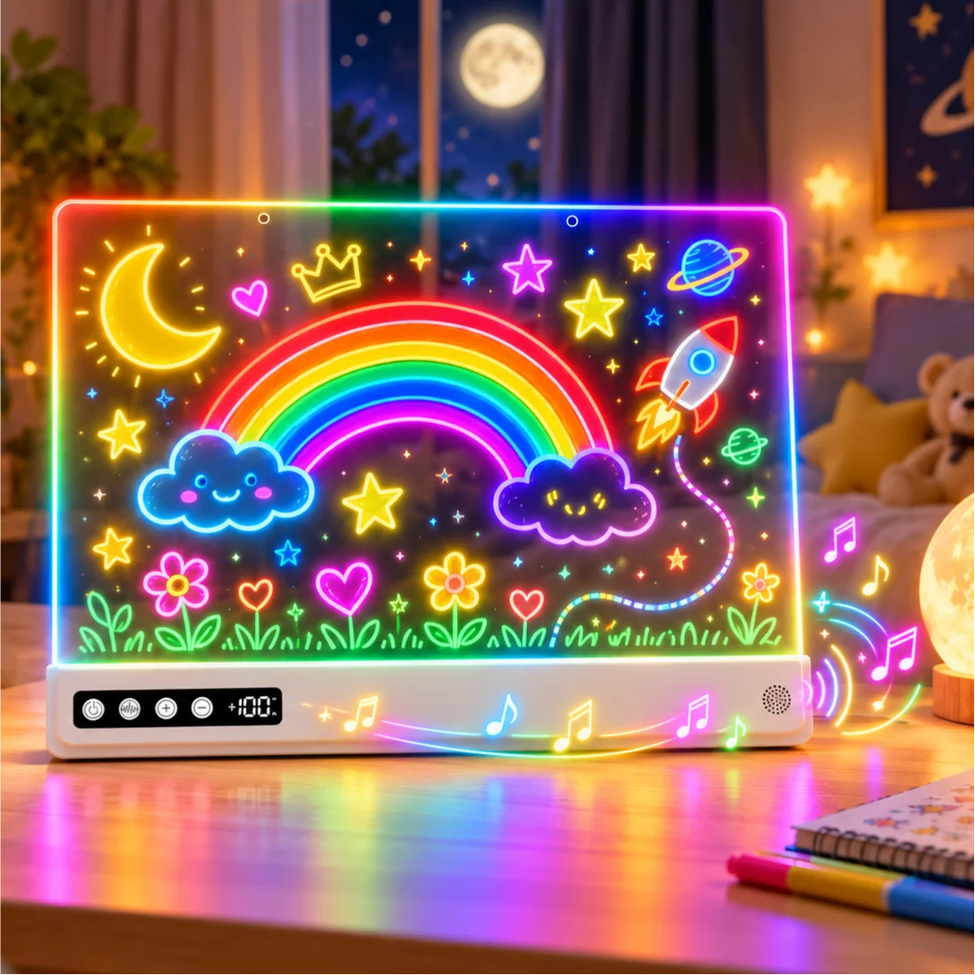 Musical LED Drawing Board Christmas Birthday Gifts for Girls/Boys, Rechargeable Light Up Doodle Board