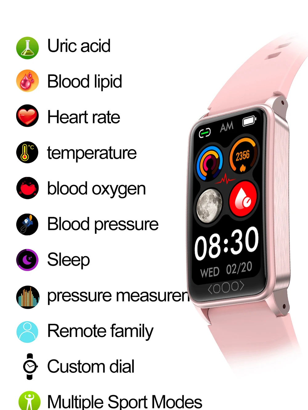 Uric Acid Blood Lipid Smart Band Body Temperature Blood Pressure Heart Rate Monitor Smart Bracelet Waterproof Sport Bans Men