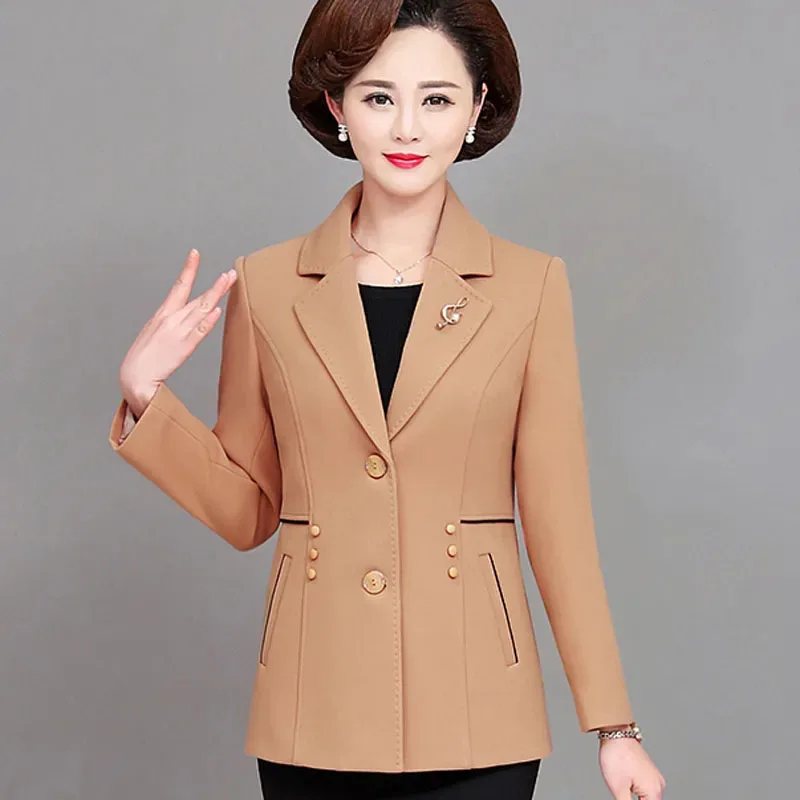 

High Quality Spring Autumn Coat Middle-Aged Elderly Women's Jacket Slim Elegant Ladies Blazer Outerwear Tops Casaco Feminps 2024