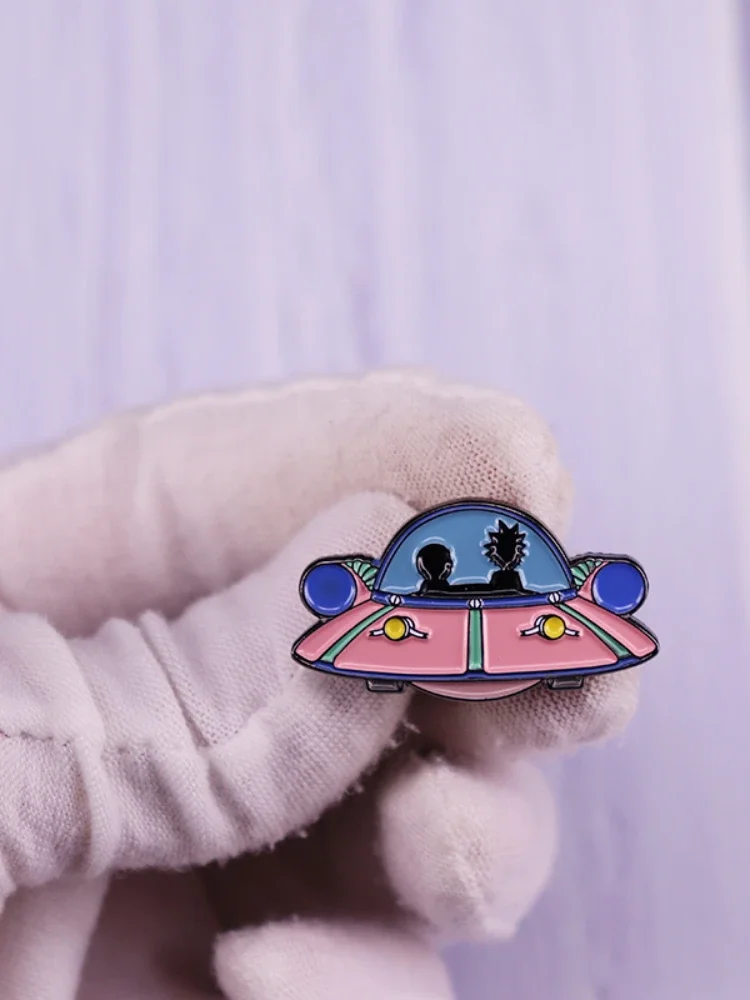 دبوس دبوس مينا لسفينة الفضاء ، شارة برنامج تلفزيوني كرتوني ، وردي وأزرق ، هدية مجوهرات كلاسيكية ، موضة