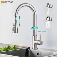 Kitchen Faucet Brushed Stainless Steel, 3-Mode Pull-Out Faucet, High-Pressure Kitchen Sink Mixer Tap with Pull-Out Spray, 360° Swivel Single-Handle Kitchen Mixer Tap, High Arc Kitchen Faucet