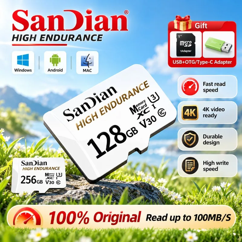 Original High Endurance 128GB 256GB 512GB V30 C10 Micro TF SD Card For Dash Camera Car CCTV Home Security Camera Full HD Pro Max