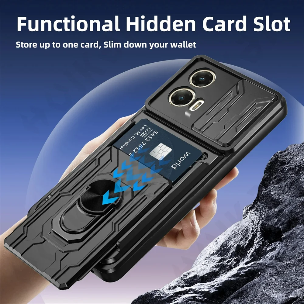 Case For Motorola Moto Edge 60 50 Pro Fusion 40 Neo G86 G56 5G 4G ProCard Holder Slide Camera Ring Stand Armor Kickstand Cover