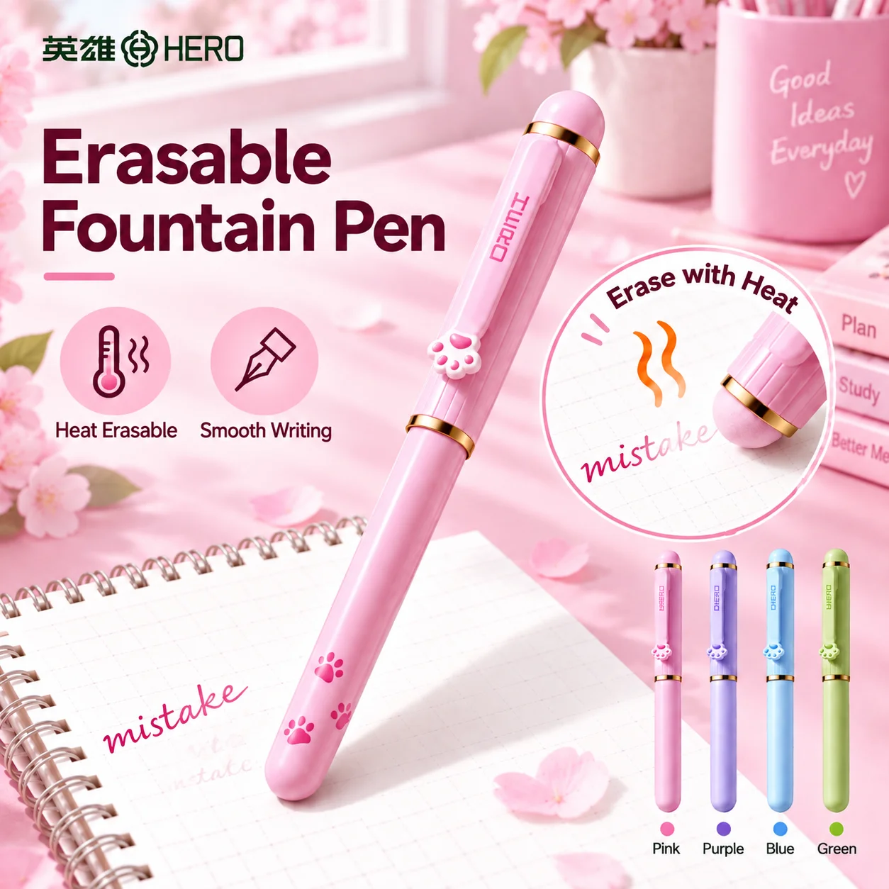 Hero P360M Cat Paw Fountain Pen Magnetic Erasable Ink Cartridge Correct Posture Kids Writing Pen Children Stationery