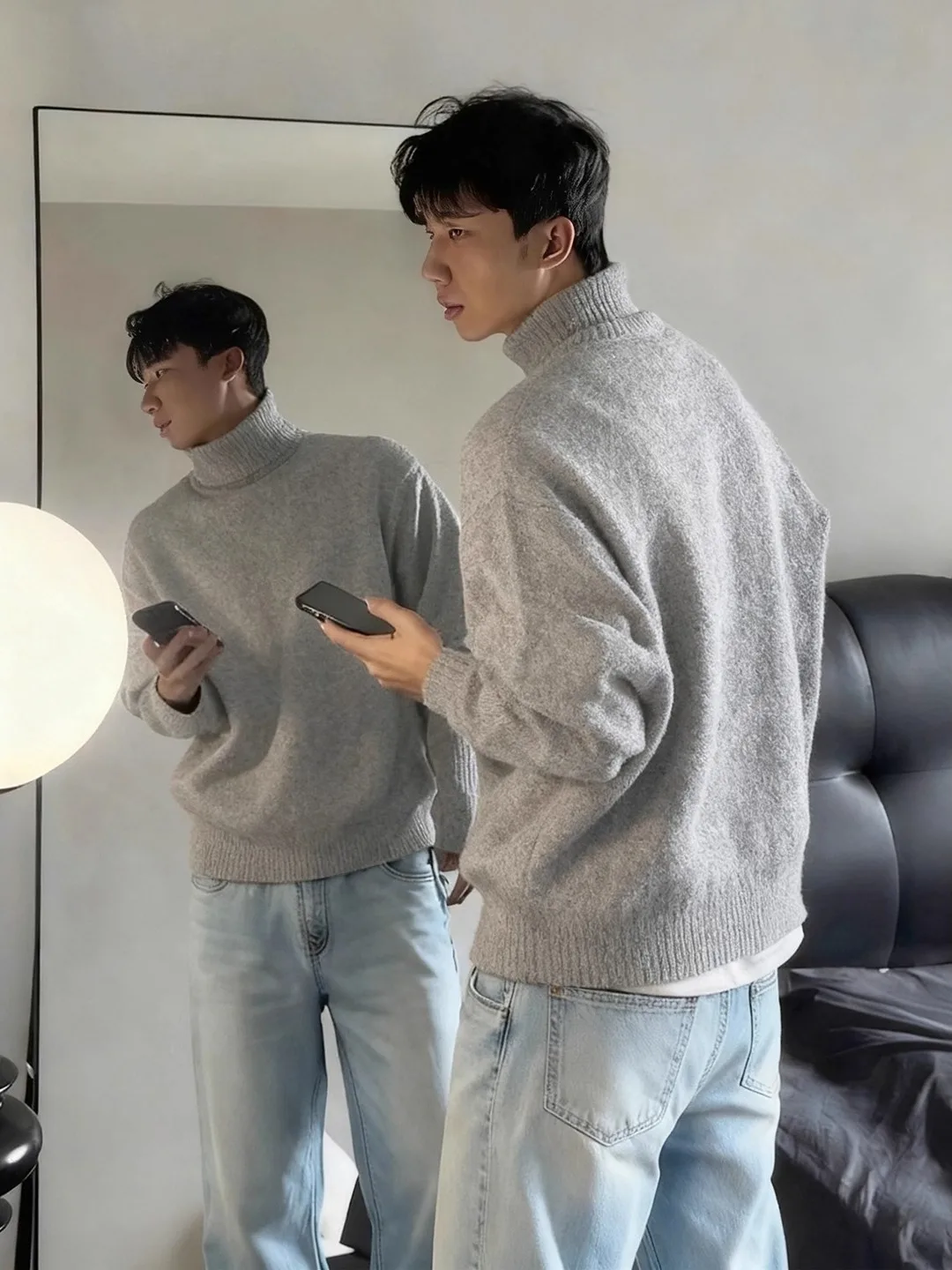 

Мужской вязаный свитер Cleanfit серого цвета с высоким воротником, осенне-зимний, в корейском стиле, утепленный, для ношения под одеждой