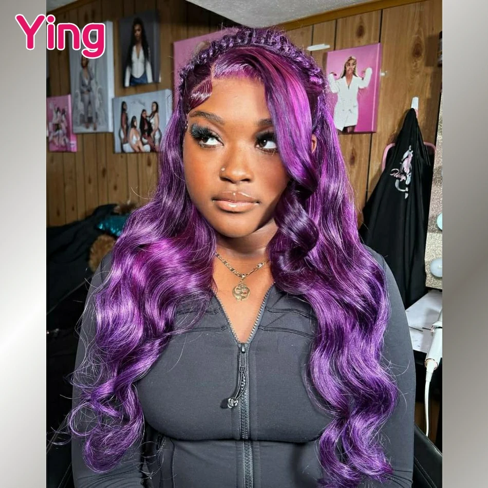 

30 36 Inch 13x6 Lace Frontal Wigs Human Hair 13x4 Body Wave Human Hair Wigs For Women Purple Colored Pre Plucked Lace Front Wig