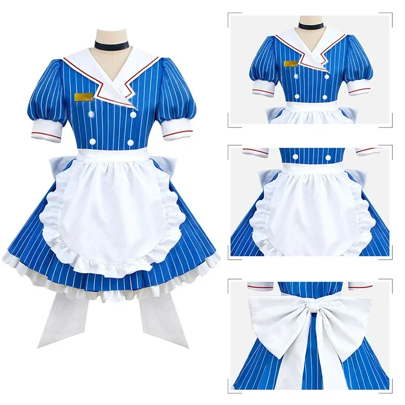 

Miku Cosplay Costumes Anime Mesmerizer Uniform Women Striped Maid Dress Hat Apron Suit Halloween Christmas Carnival Party Dress