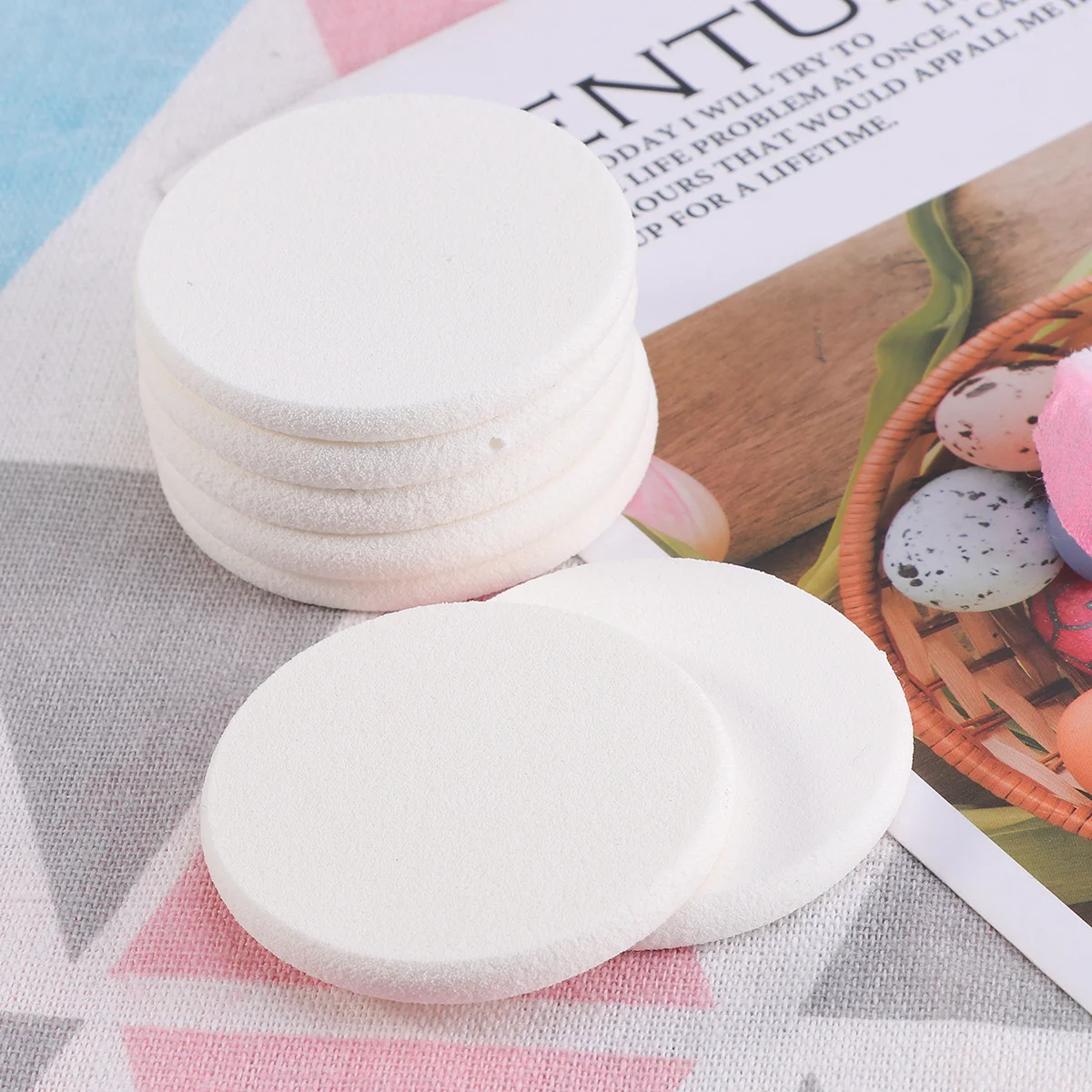 

5pcs Round Latex Powder Puff Premium Makeup Sponge For Foundation Loose Powder Application Puff Women White