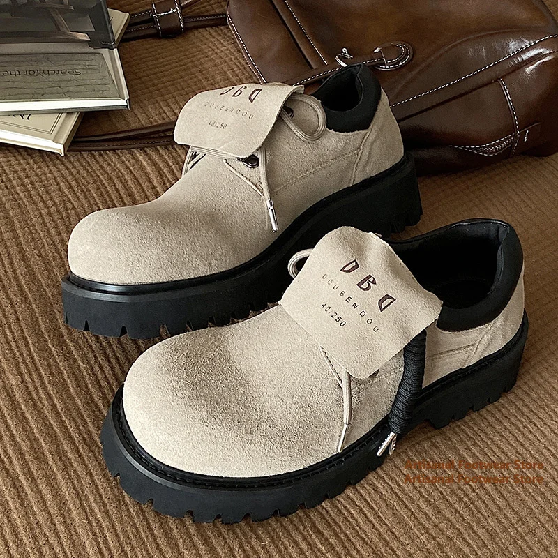 سميكة سوليد الجلد المدبوغ ديربي أحذية الرجال الرجعية كبيرة جولة تو الجلود حذاء كاجوال الارتفاع زيادة العصرية الجديدة في أحذية رجالي #2