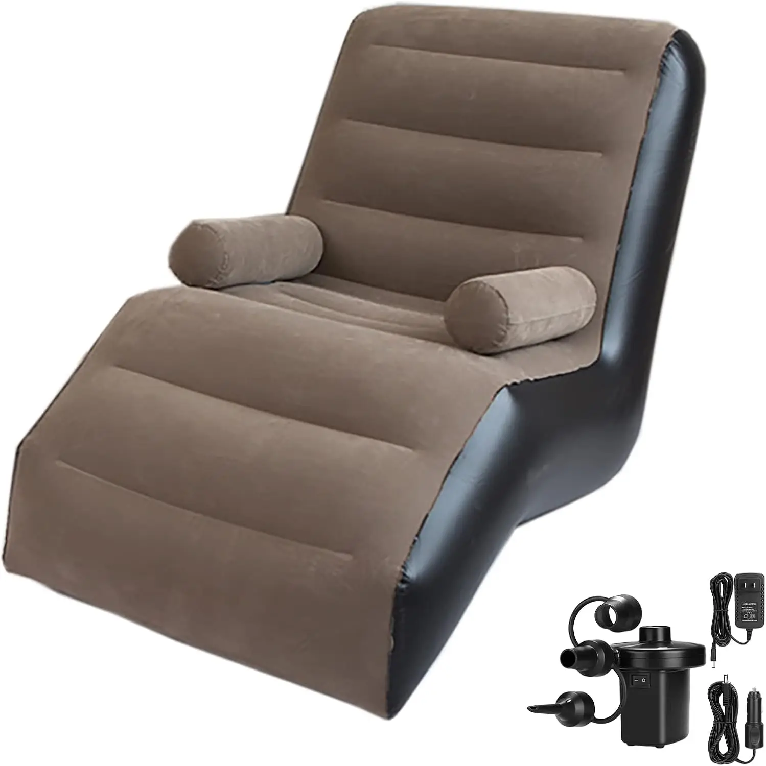 

Inflatable Deck Chair with Air Pump, Foldable Lounge for Bedroom, Living Room, Indoor Sofa (Brown)