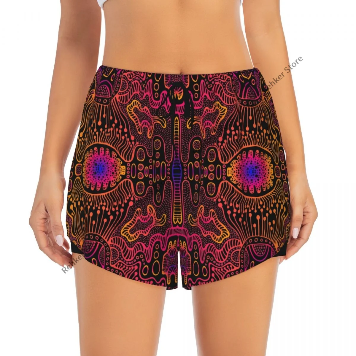 Calções de treino feminino fitness secagem rápida dupla camada shorts espaço psicodélico trippy atlético yoga calças curtas ginásio leggings