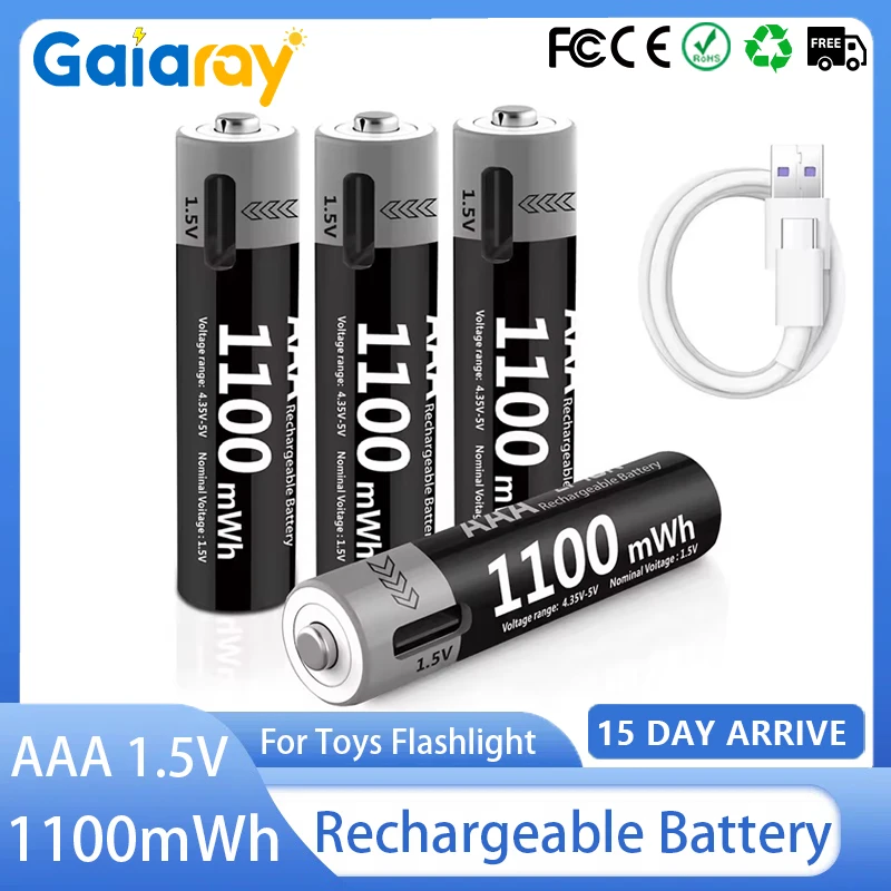 20PCS 1.5V AAA USB Rechargeable Battery 1100mWh Lithium Batteries for Multimeter Microphone Toy Remote Control Electric Guitar