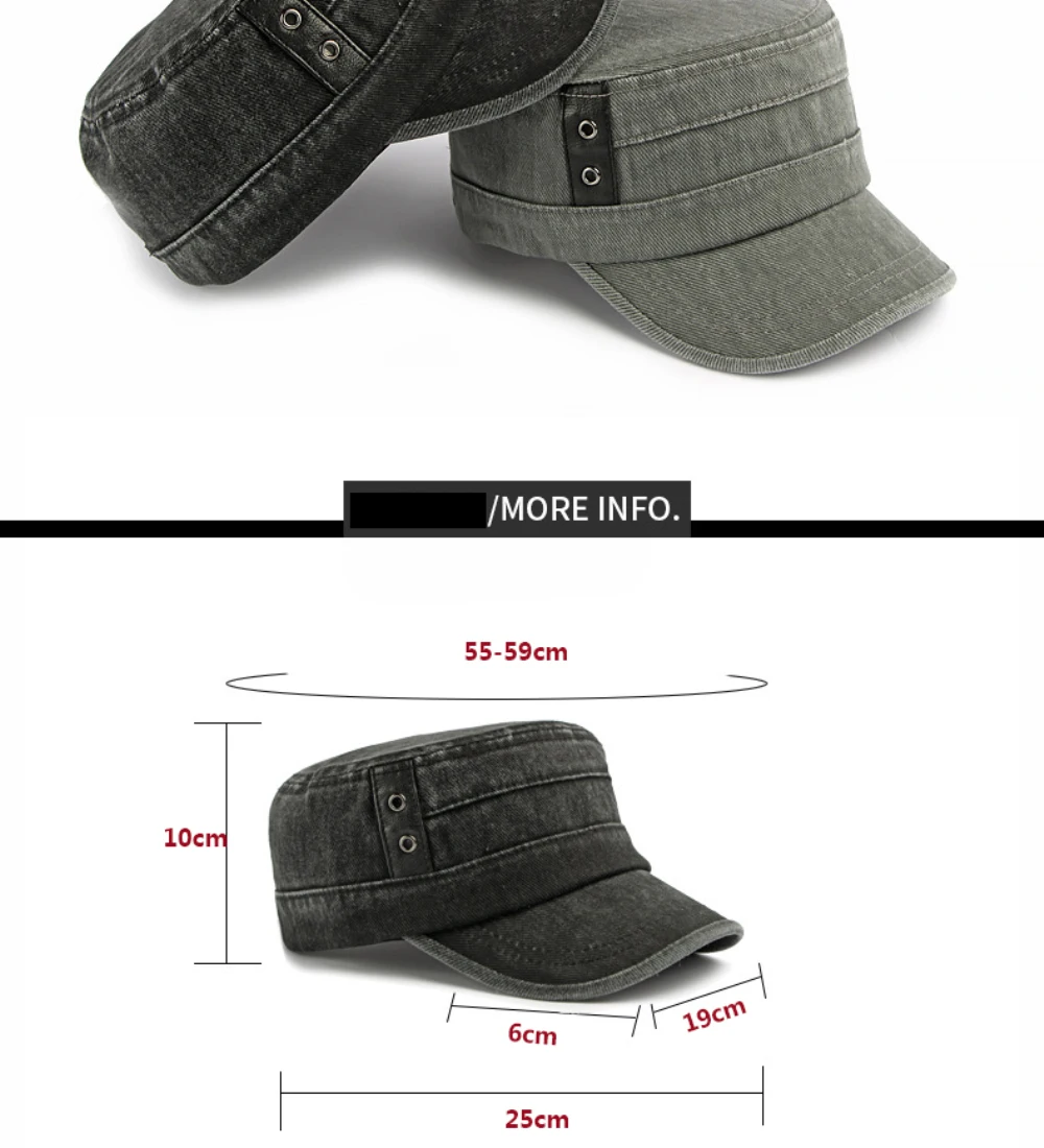 HT5083 Hochwertige Baseballkappe für Herren und Damen, neu, für alle Jahreszeiten, 100 % Baumwolle, Baseballmütze für Herren und Damen, verstellbare Militärkappe mit flachem Oberteil – Detail 3