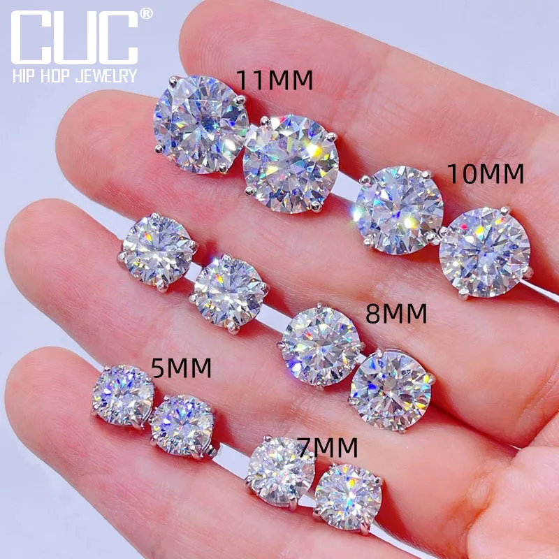 CUC 3-10MM AAA Zircon Stud Earrings Screw Back For Women Men Trend Wedding Jewelry Gift