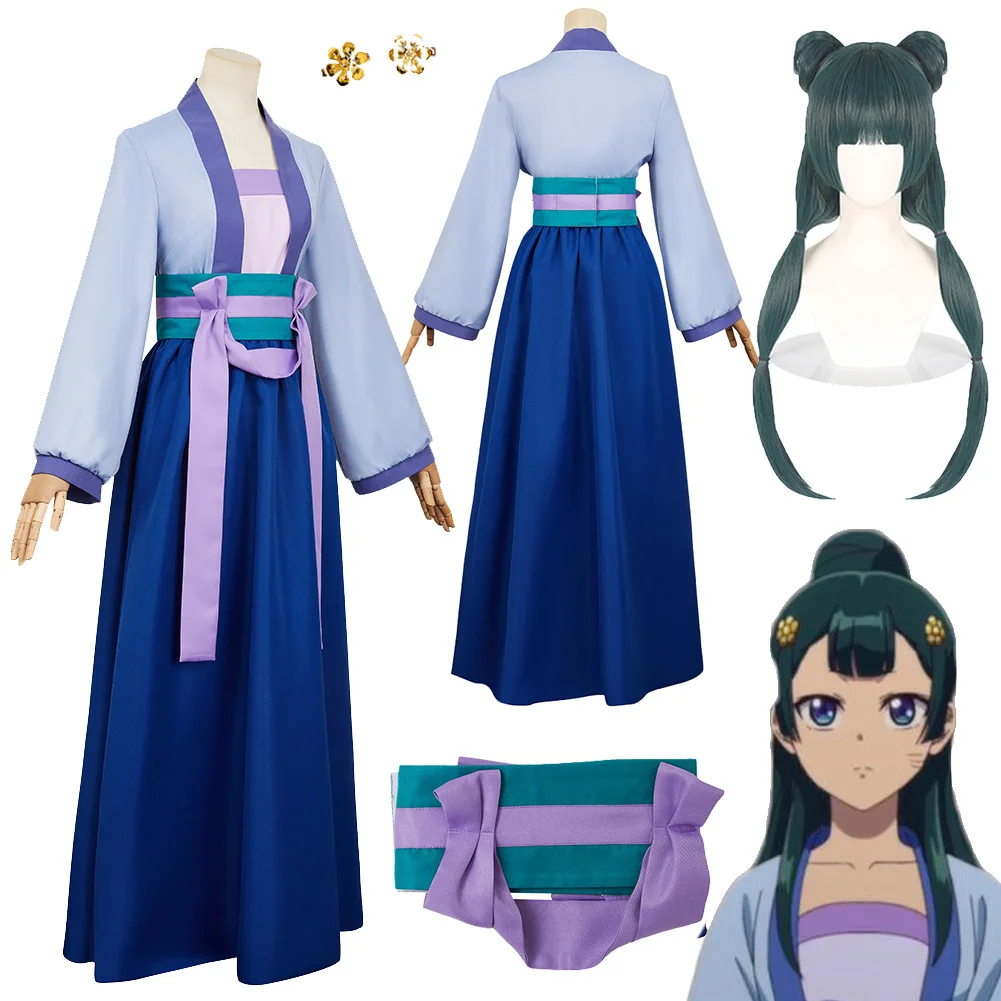 

Fantasia Maomao Cosplay Dark Blue Dress Wig Anime Apothecary Diary 2 Disfraz Costume Women Female Halloween Carnival Party Cloth