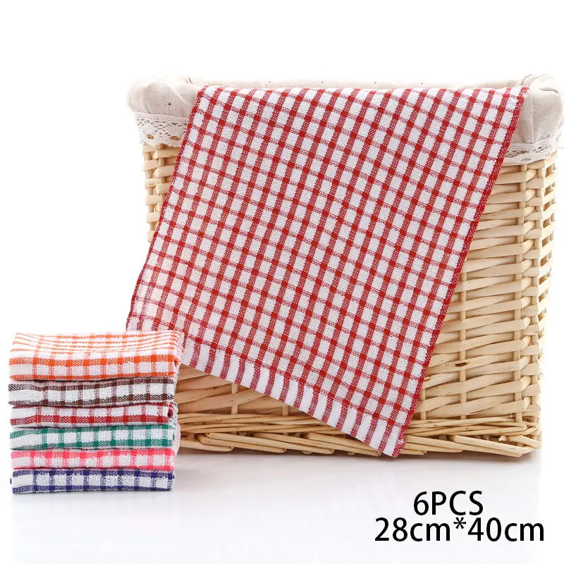6PCS Cotton Kitchen Tea Towels Absorbent Lint Free Catering Restaurant Cloth Dish Towels Cleaning Cloth Kitchen Cleaning Towel