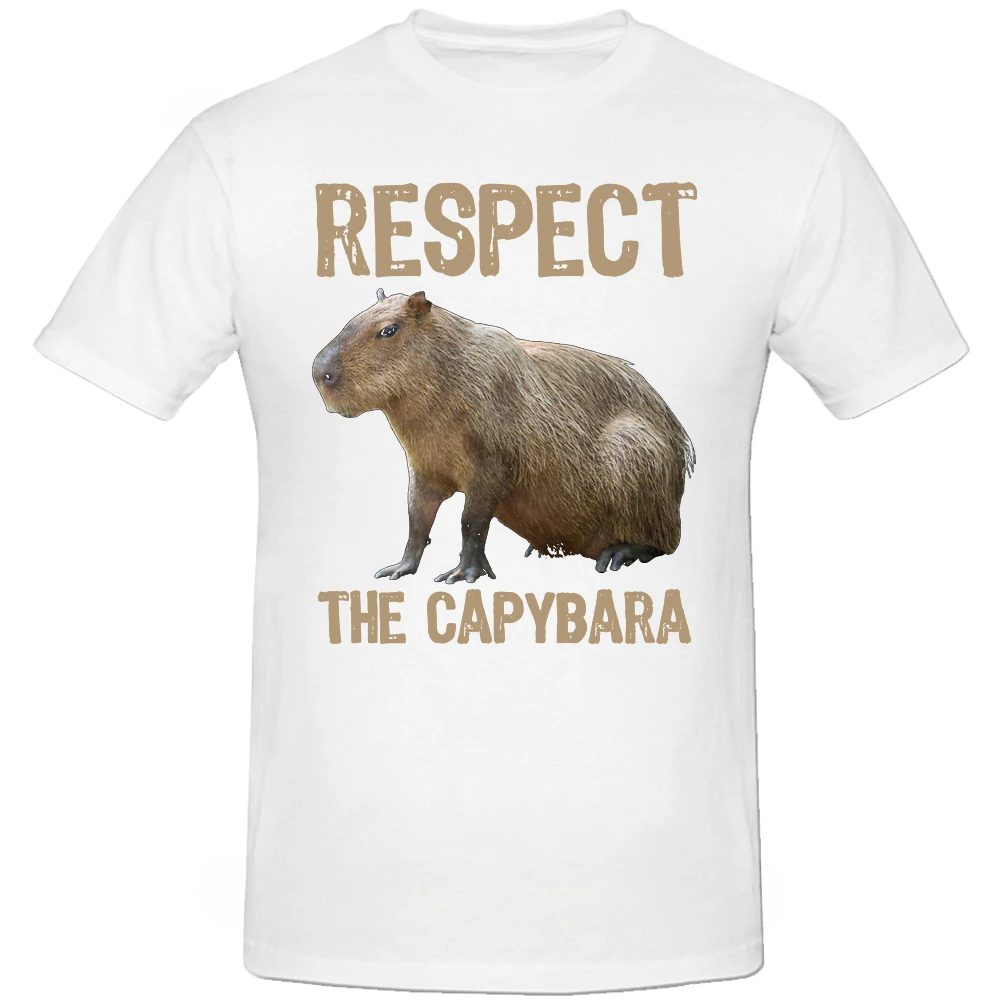 Harajuku Streetwear Men Harajuku Funny Man Clothes Respect The Capybaras Funny Capibara Photo Classic Cotton EU Size T Shirt