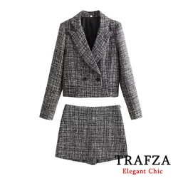 TRAFZA Women Commuter elegante Blazer corto vestito nuovo 2024 primavera autunno Casual Short Set bavero bottoni Blazer e pantaloncini gonne