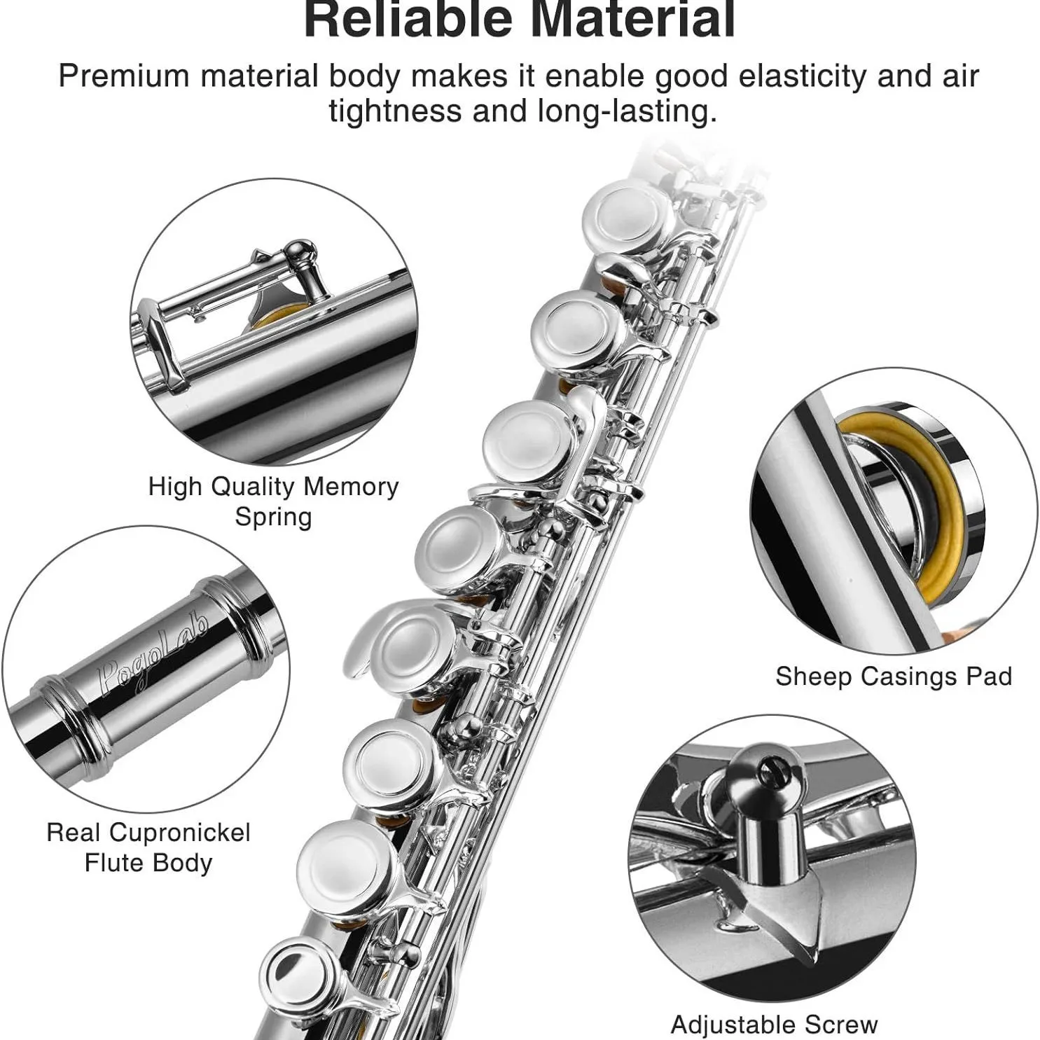 Nickel Plated Flute 16 Closed Holes C Key with E Key White Copper Material Flute Perfect for Beginners and Student Players