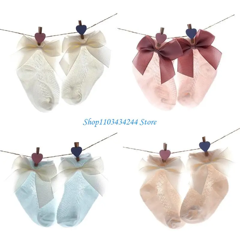 جوارب للأطفال البنات من عمر 0 شهر إلى 5 سنوات، جوارب قصيرة قابلة للتنفس للرضع بعقدة على شكل فيونكة للعروض المسرحية #3