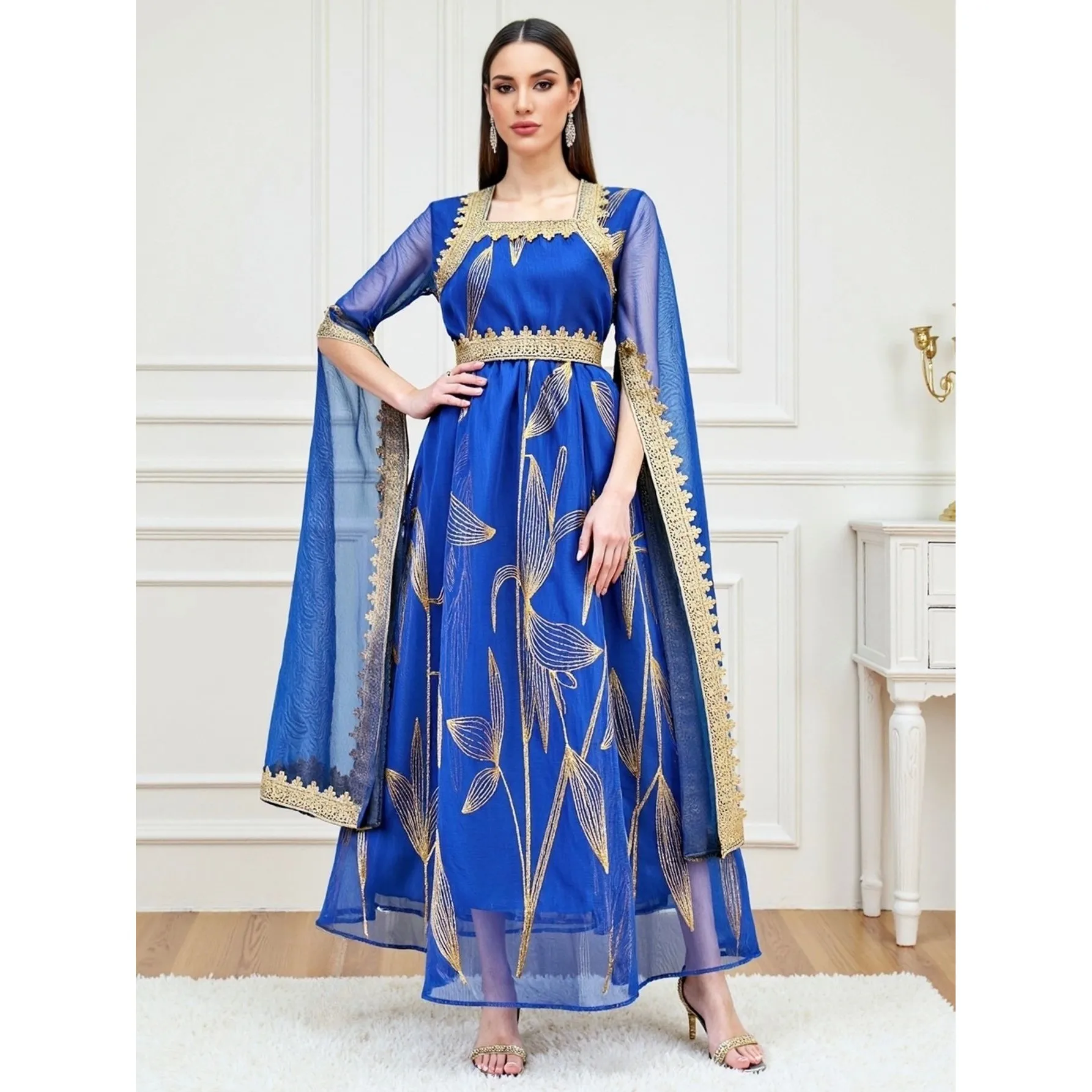 

Middle East New Sle Square Collar Embroidered Me Panel Long Cleanfit H Version Linen Dr for Middle-aged Women Winter Ciwalk