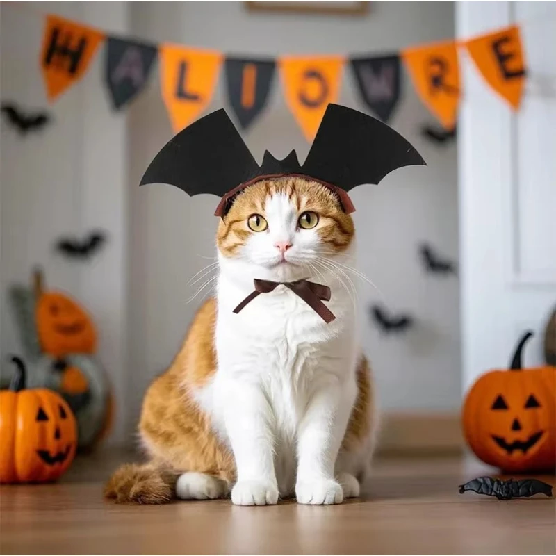 Bat Wings Dress Up Hair Band Halloween Pet Cats Dogs Non Woven Headband Ghost Festival Funny Costume Accessory Halloween Gear
