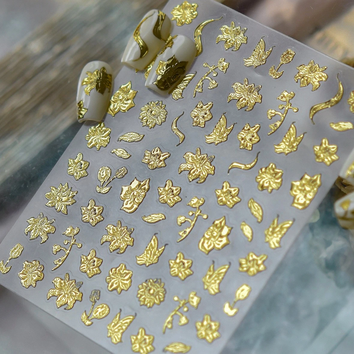 

Hot Stamping Plant Catalog Lotus Flower Rose Butterfly Leaves Lotus Seedpod Garden Metal Chic Shiny DIY Nail Art Stickers Decals