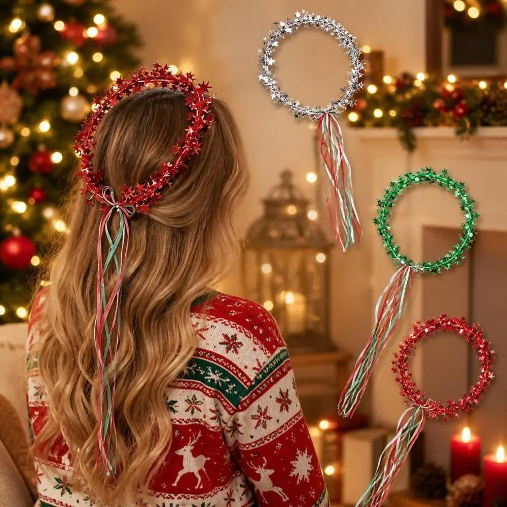 Children Gifts Shiny Christmas Headband Korean Style Cute Christmas Wreaths Headwear Sweet Funny Star Hair Hoop Festival Decor