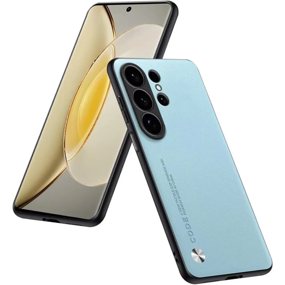 Modern Vegan Leather Phone Case For Samsung Galaxy S26 S25 Edge S24 S23 S22 FE Ultra Plus Slim Shockproof TPU Protective Cover