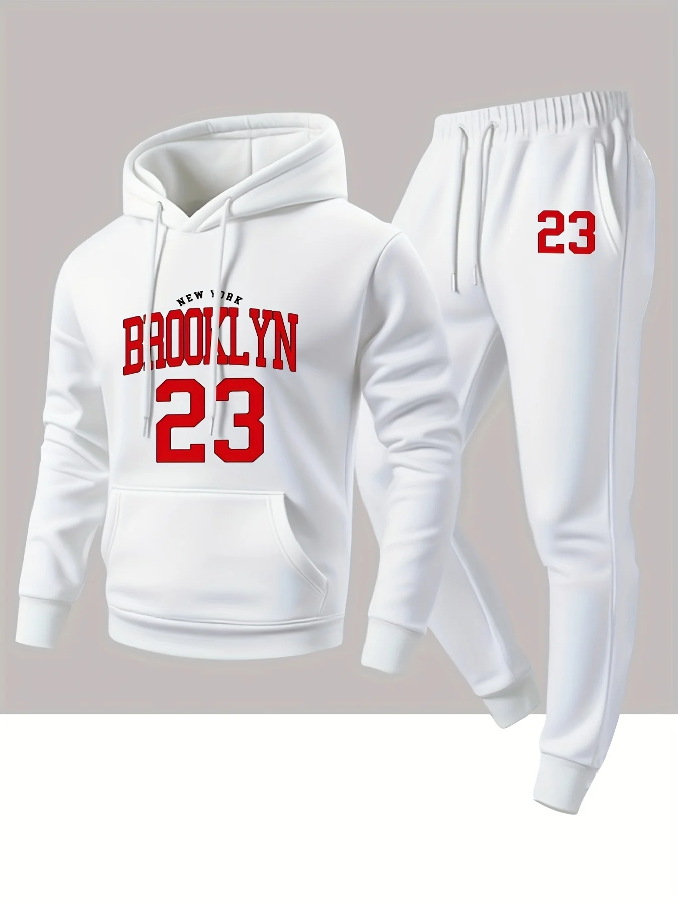 Men's Autumn/Winter New Trendy Sporty Casual Size 23 Letter Printed Hooded Sweatshirt and Sweatpants Set