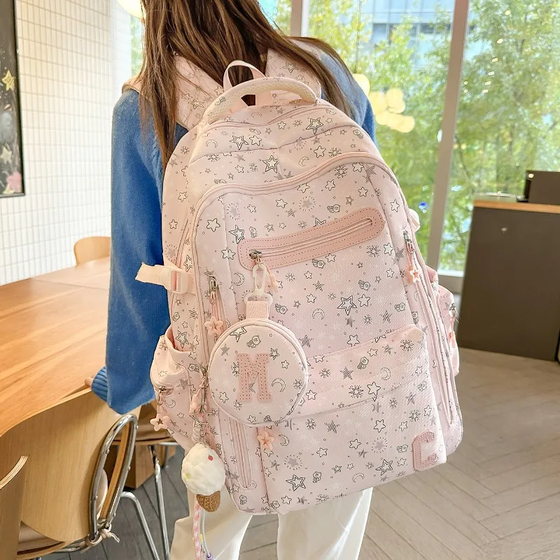 traveasy-brand-2026-new-star-pattern-girls-campus-backpack-nylon-large-capacity-multi-layer-computer-bag-student