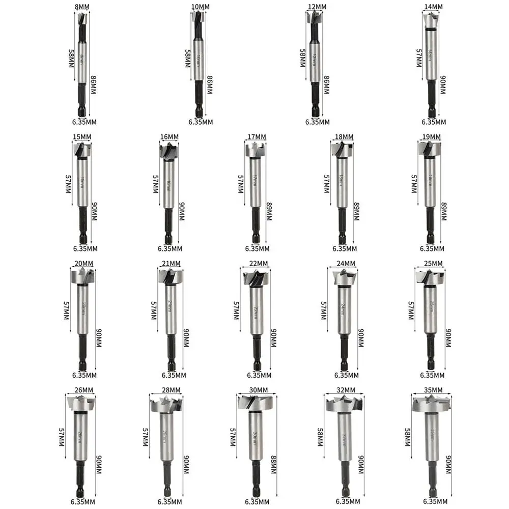 1Pcs High Carbon Steel Forstner Boring Drill Bits 1/4" 6.35mm Hex Shank 8-35mm Flat Wing Drill Multi-Tooth Wood Hole Opener
