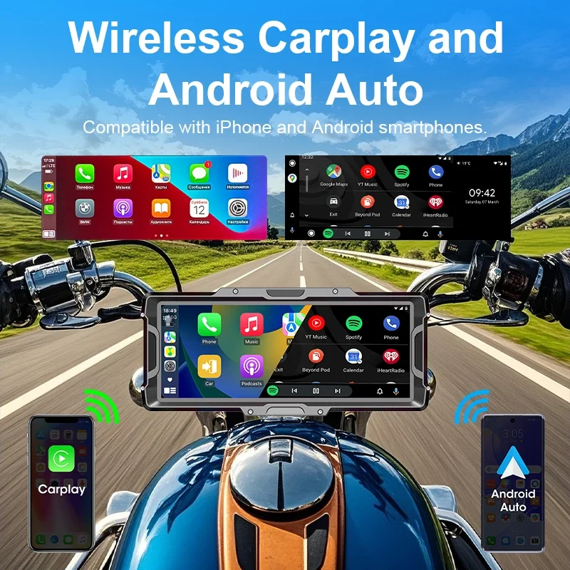 JMCQ 8.1 inch Motorcycle Display Screen Portable Digital Dashboard Wireless Carplay Android Auto Motobike Waterproof BT Monitor