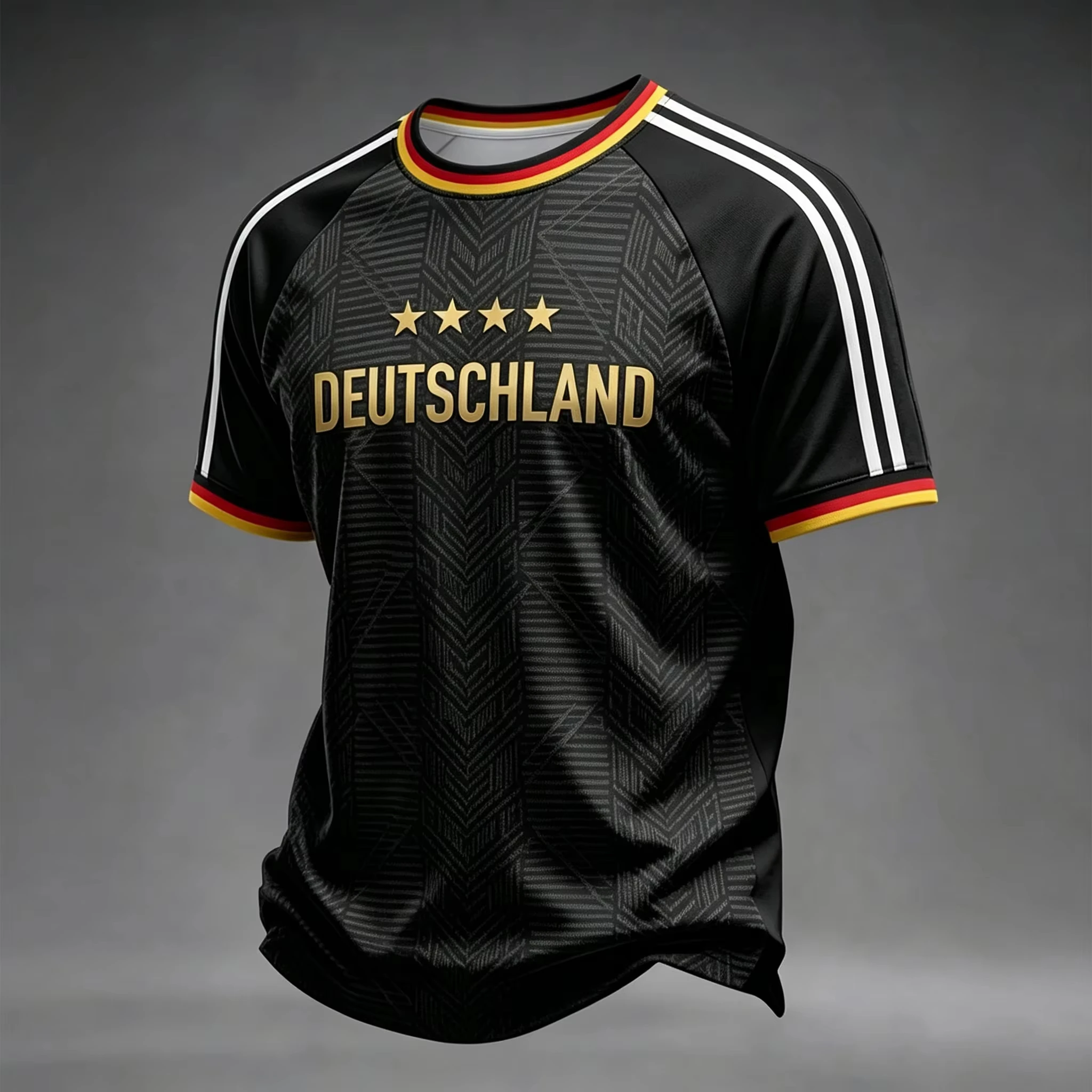 2026 Hot‑Sell Germany Fan Soccer Jersey Full Geometric Print Golden 4‑Star Multi‑Color Youth Outdoor Fitness Fashion Unisex Top