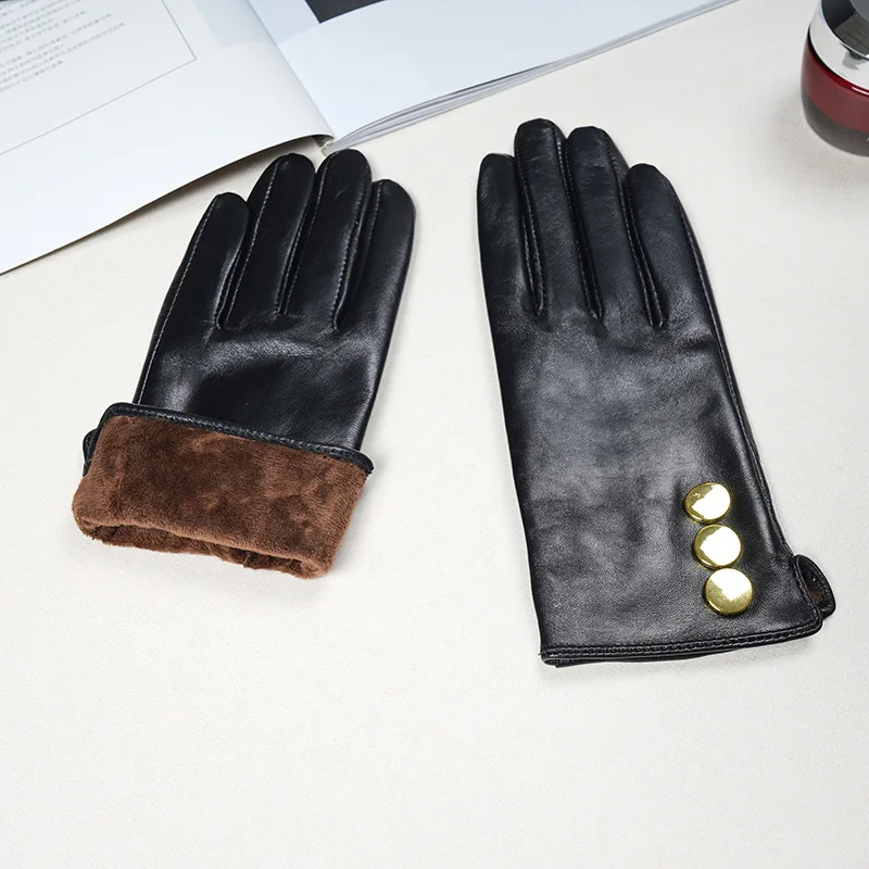 

Женские перчатки из натуральной овчины, зимние утолщенные теплые флисовые перчатки для вождения с сенсорным экраном R2865