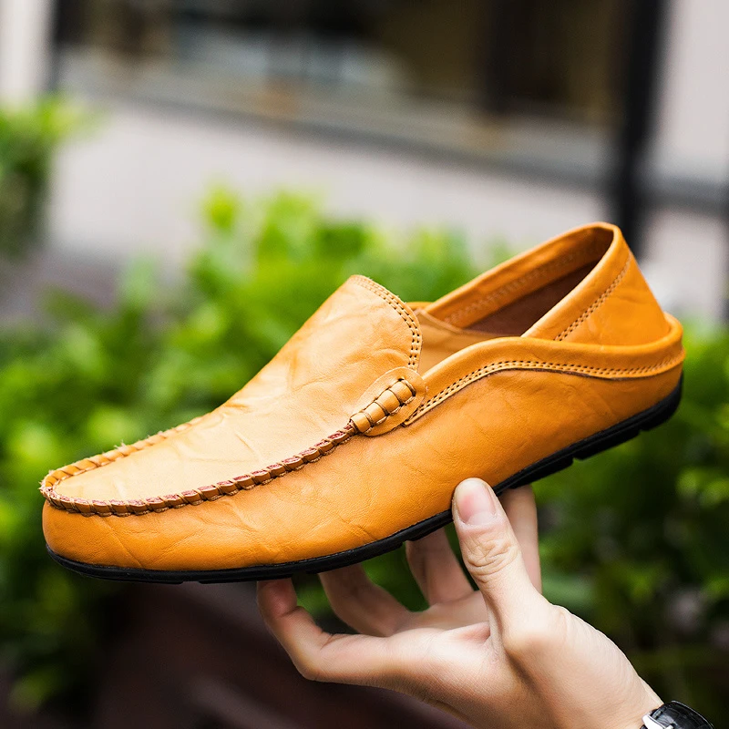 Italian Mens Shoes Casual Luxury Brand Summer Men Loafers Genuine Leather Moccasins Light Breathable Slip On Boat Shoes JKPUDUN_voghion.com