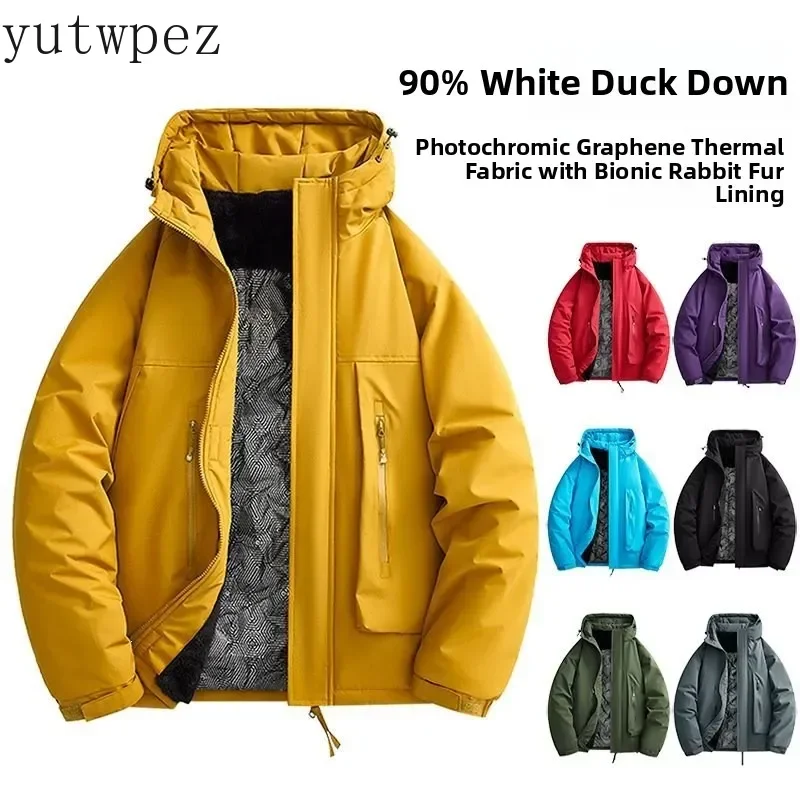 90% White Duck Down Graphene Outdoor Jacket Unisex Waterproof Warm Hooded Down Parka Skiing Climbing Camping Coat Daily Outdoor