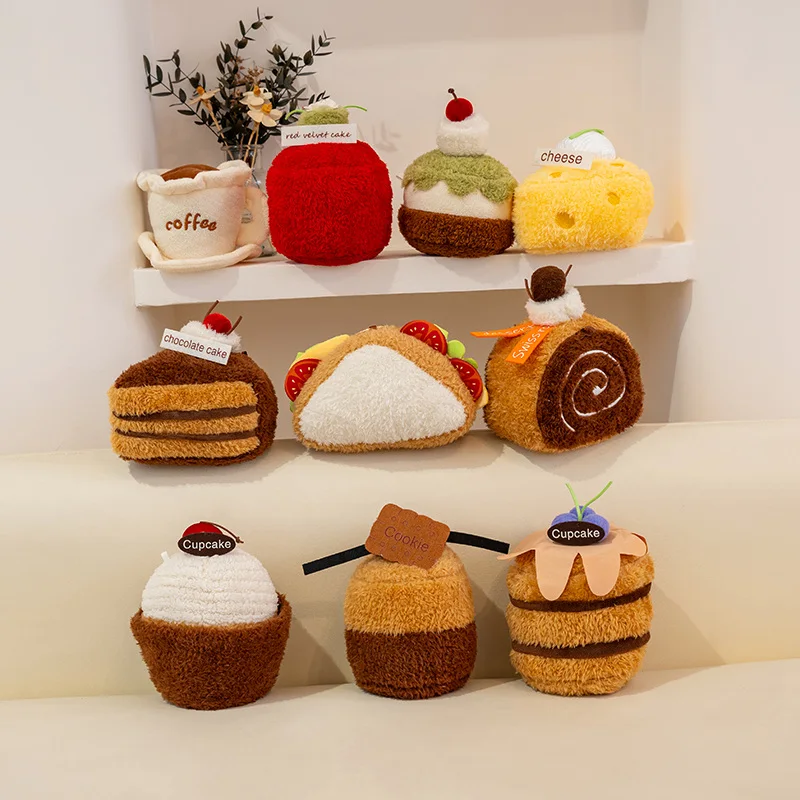 10 cm Cartoon Nette Dessert Plüsch Puppe Cookie Cupcake Schweizer Rolle Käse Kaffee Schokolade Kuchen Plüsch Spielzeug Wohnkultur Geschenk für Kinder