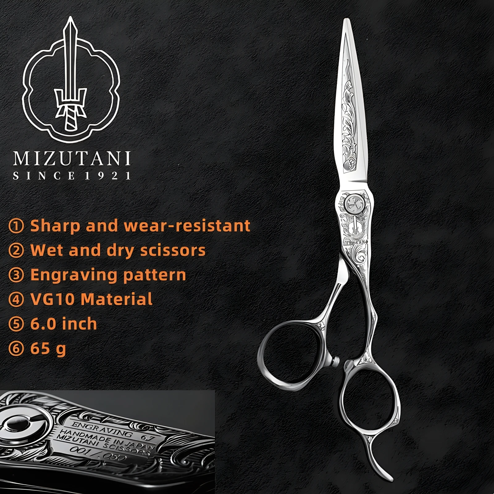 

MIZUTANI barber scissors 6.0/6.5 inch VG10 material Professional hair scissors （MIZUTANI centenary commemorative model Scissors）