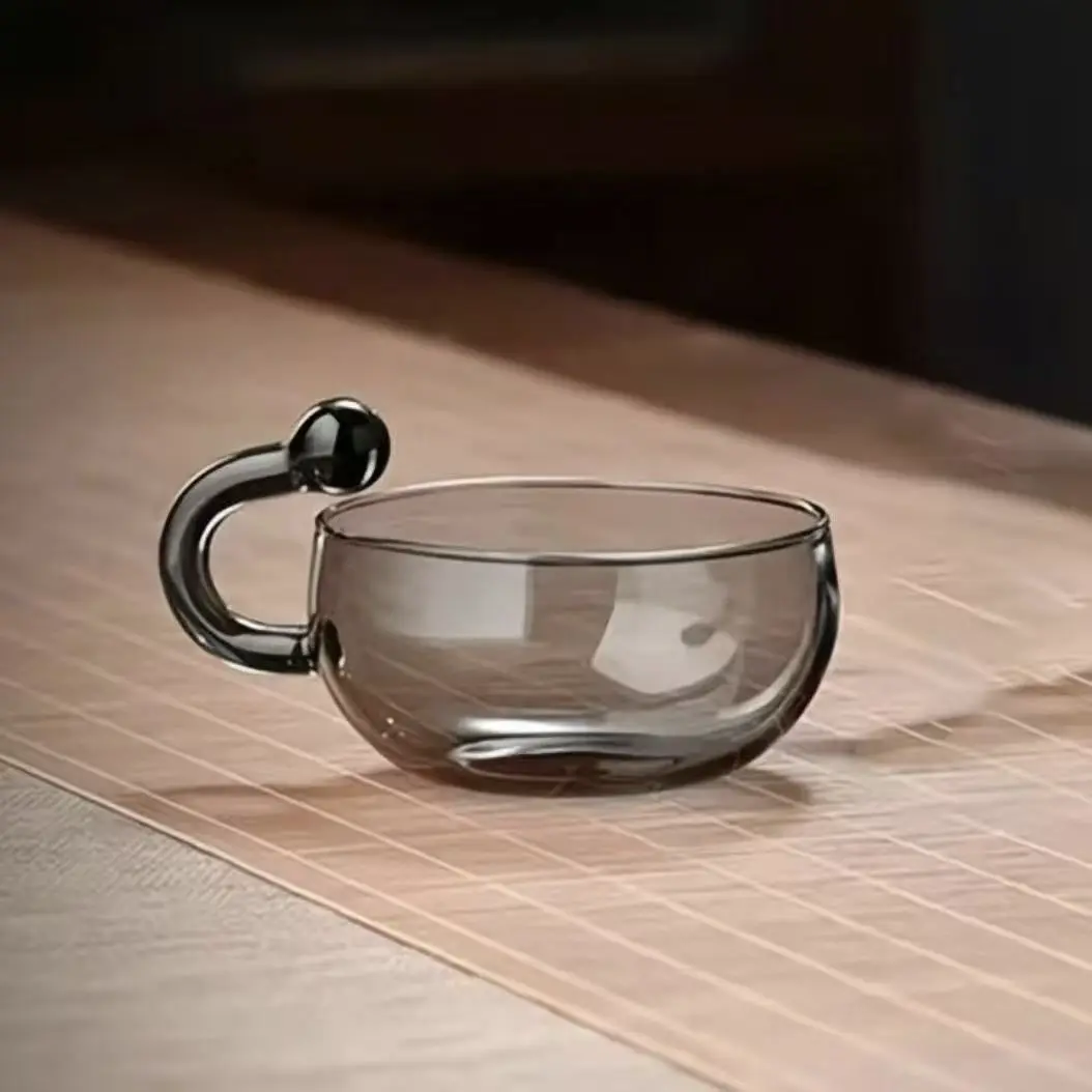 Light Luxury Mug Sage Shaped Glass Cup Smoke Gray Premium Explosion Proof Exquisite Coffee Tea Mug For Home Office Use Drinkware