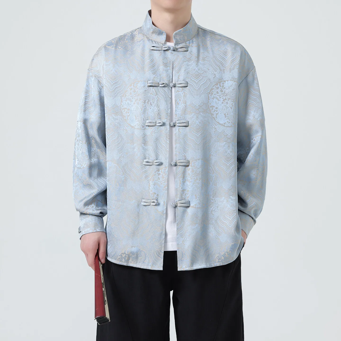 Men Chinese Style Shirt Men Traditional Pattern Top Frog Buttons Hanfu Chinese Inspired Casual Blouse Male Tang Suit Outfit