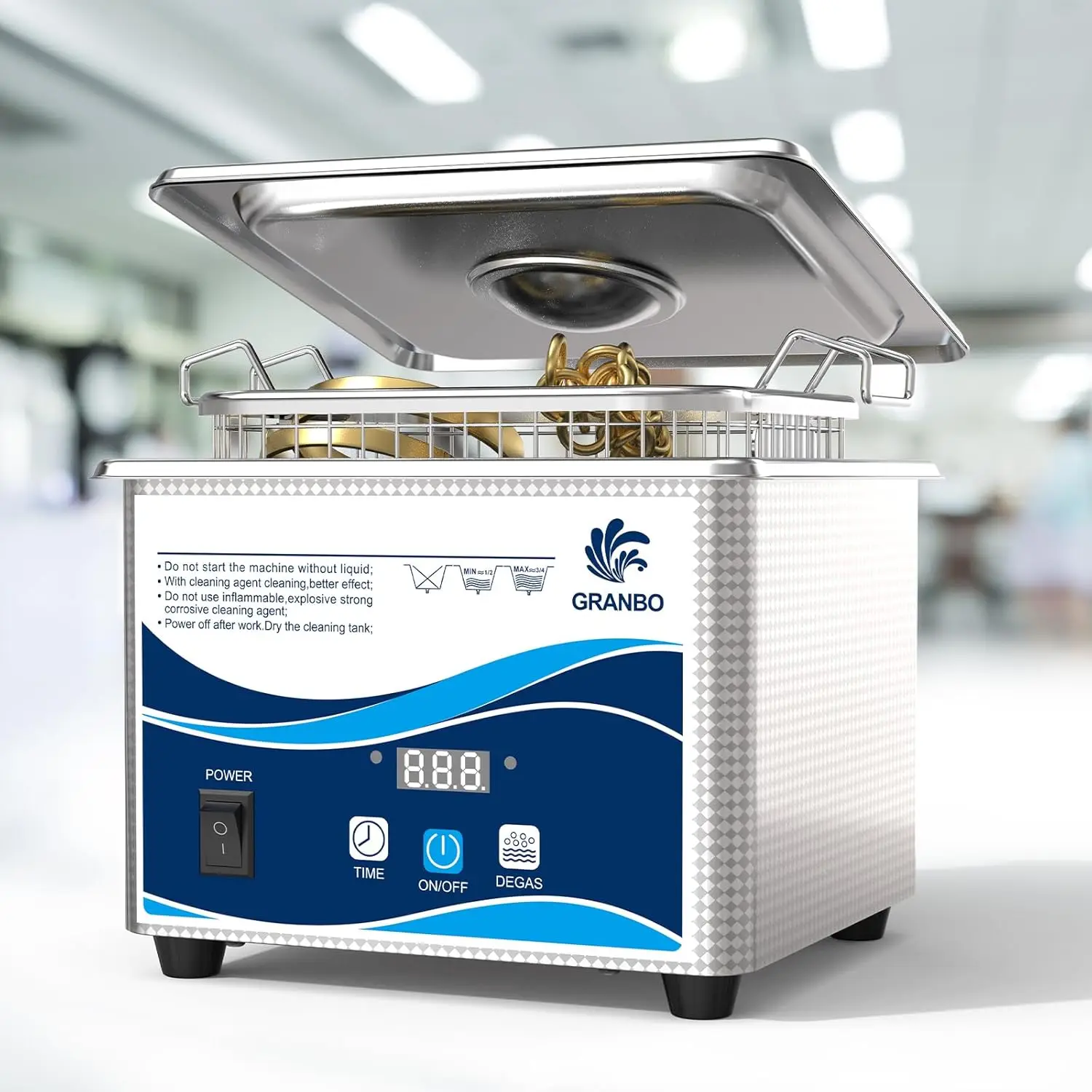 

1.3L Ultrasonic Cleaner with Digital Timer and Degassing for Jewelry, Glasses, Dental Parts - 40kHz, 110V
