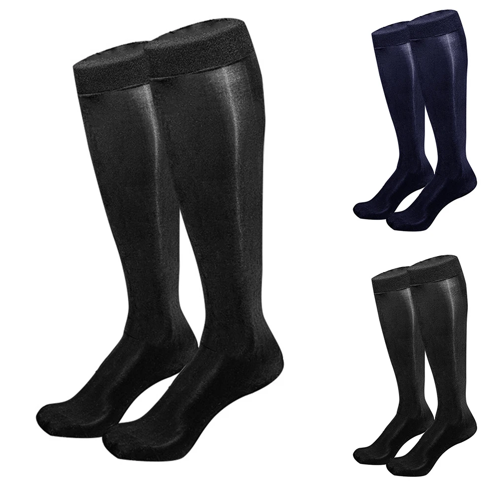 Preto de seda elástico sheer meias longas óleo brilhante masculino meia-calça de seda elástica masculino náilon seda elástico item