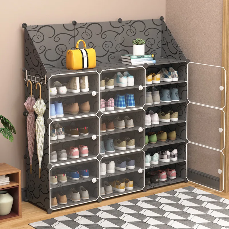 Modular Shoe Cabinet Plastic Panel Steel Frame DIY Assembled Closet Organizer Living Room Shoes Storage Rack Keep Room Neat