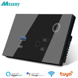 Melery WIFI Smart Tuya USB Type-C PD 30W Wall Socket US Plug Outlet 15A Power Touch Wireless Remote by Alexa Google Home Kitchen