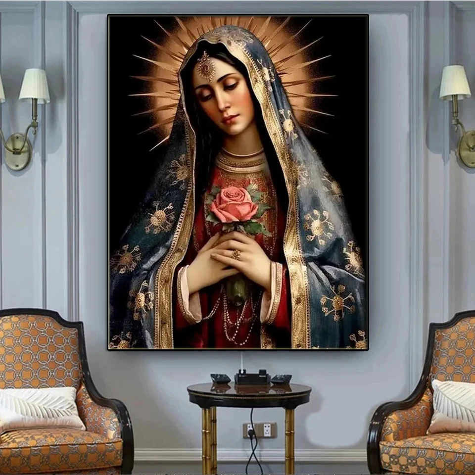 5D Virgin Mary Diy Diamond Painting Mother Love Full Rhinestone Drill Mosaic Embroidery Religious Icons Picture Home Decor Arts