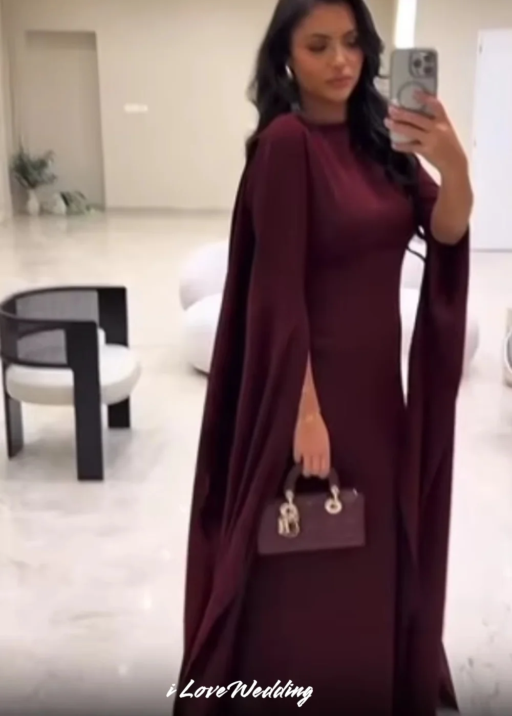 Elegant Burgundy Prom Dresses 2025 Satin O-Neck Long Sleeve Mermaid Floor Length Evening Dress Wedding Party Dress Customized image 2